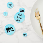 Confeti Blue Personalized 90th Birthday<br><div class="desc">El azul pálido personalizó la Mesa de cumpleaños número 90 Confetti.</div>