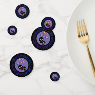 Confeti Blue Purple Black Skulls Happy Halloween