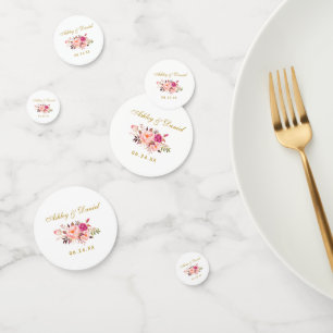 Confeti Boda acuarela rosa floral dorada