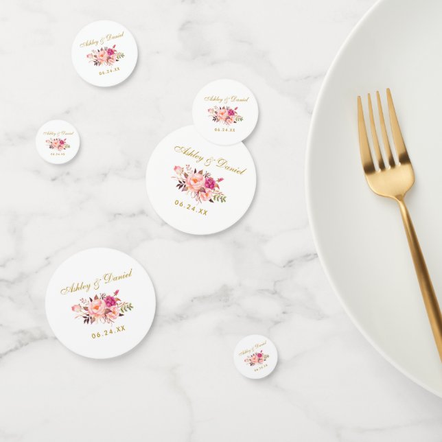 Confeti Boda acuarela rosa floral dorada (Grupo)