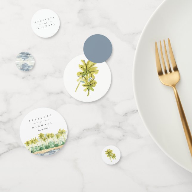 Confeti Boda Acuarela Tropical de Palmeras de Playa (Grupo)