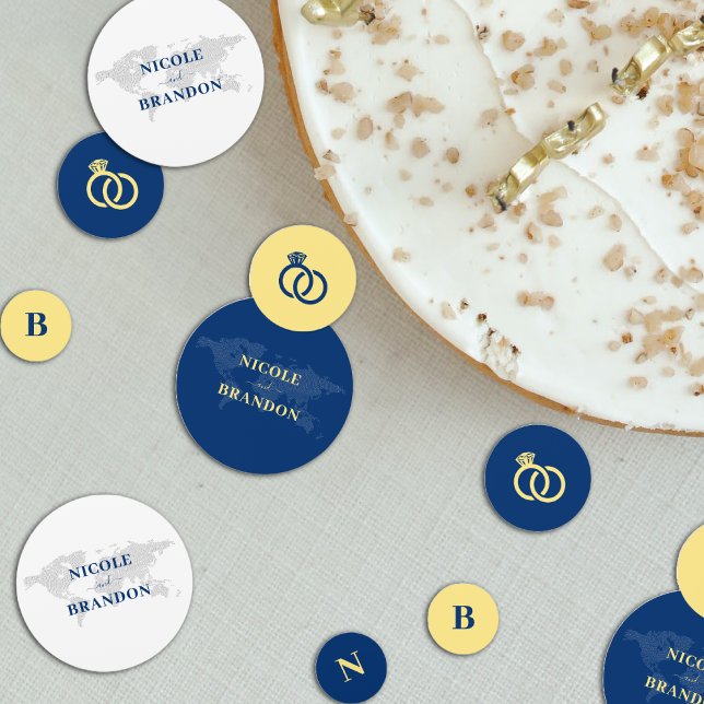 Confeti Boda de destino mapa del mundo azul y amarillo (Blue & Yellow World Map Destination Wedding Confetti)