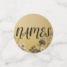 Boda de diseño floral claro y simple con dorado