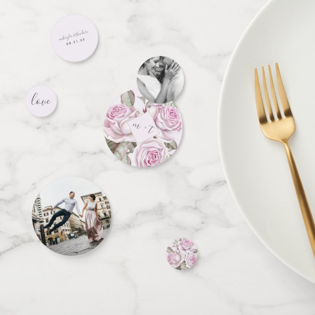 Confeti Boda de foto y nombre de Rosas morados (Grupo)