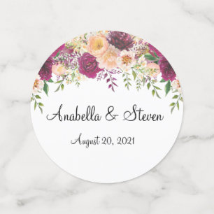 Confeti Boda Floral Borgoña Rosa Personalizado acuarela