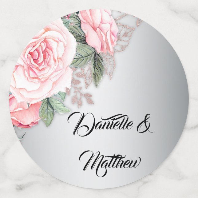 Confeti Boda floral rosado y plateado (Anverso grande)