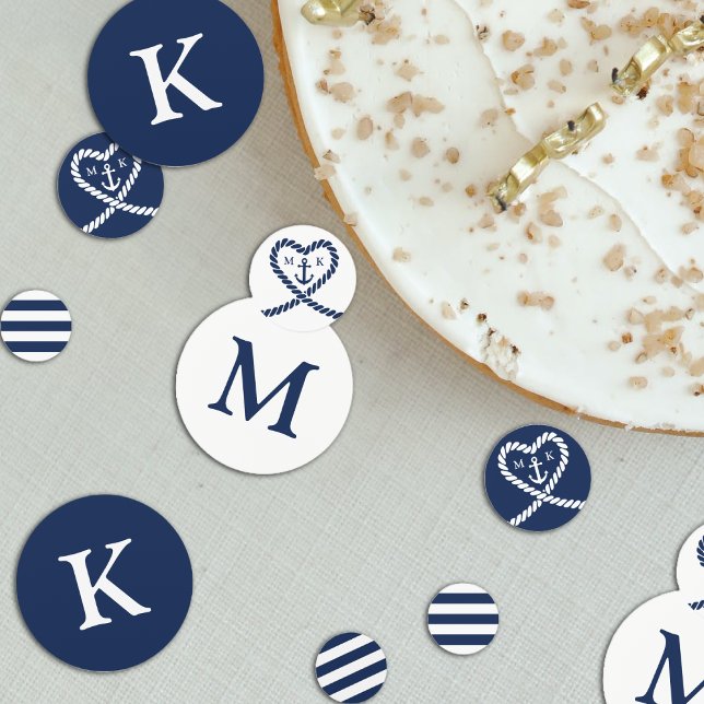 Confeti Boda Monograma del Ancla del Corazón Azul Náutico (Nautical Blue Rope Heart Anchor Monogram Wedding Confetti)