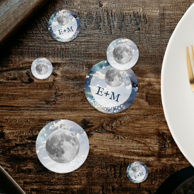 Confeti Boda Monograma del cielo nocturno (Lunar Night Sky Wedding Table Confetti)