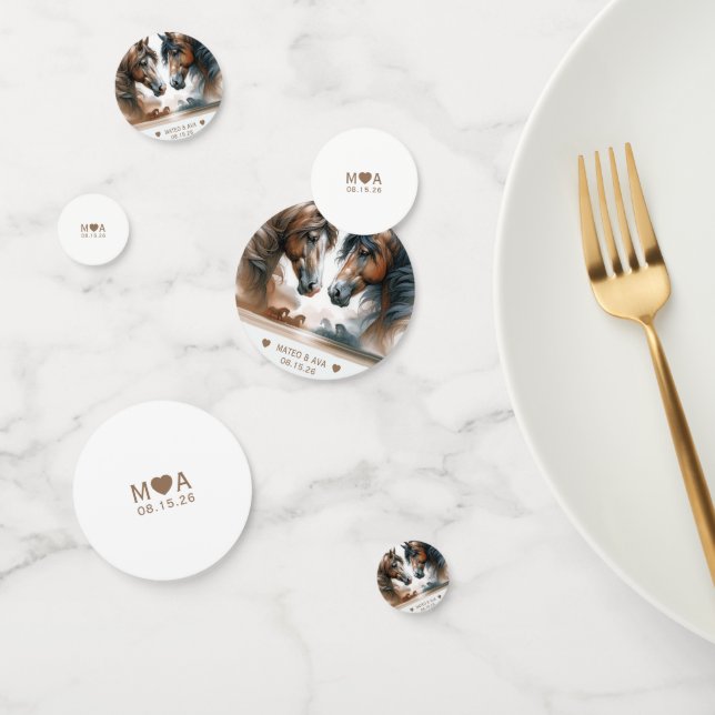 Confeti Boda Pareja Monograma Caballos Brown (Grupo)