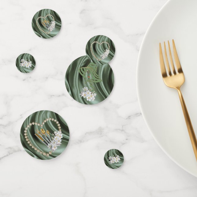 Confeti Boda Verde, Marfil, Azul, Oro Seda y Perlas (Grupo)