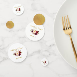 Confeti Boda Watercolor Burgundy Floral Gold