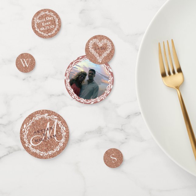 Confeti Boda Woodsy Elegant Rosa Gold Añadir tu foto (Grupo)