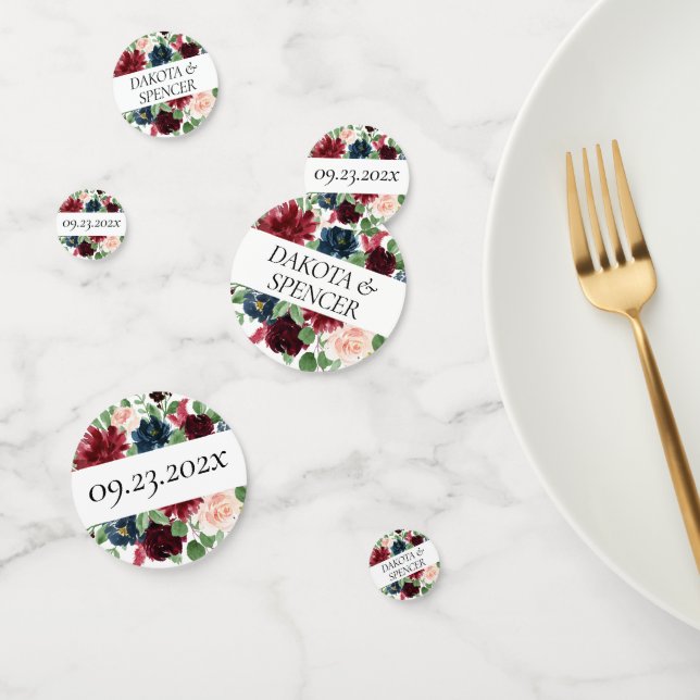 Confeti Boho Bloom | Rubor de Borgoña y Azul Marino Person (Grupo)