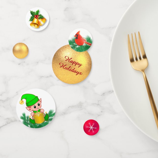 Confeti bola de navidades, pájaro y elfo lindo (Grupo)