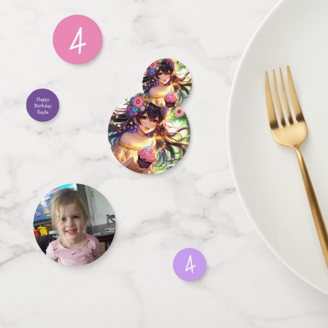 Confeti Bonito Anime Chica con tarta Cumpleaños (Grupo)