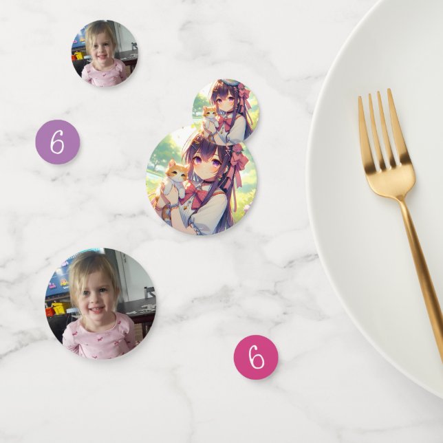 Confeti Bonito Anime Holding Cumpleaños del Chica Gatito (Grupo)