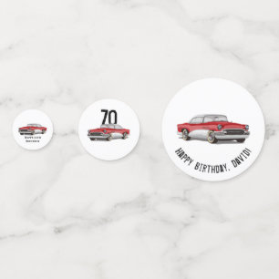 Confeti Buick retro rojo y blanco de cumpleaños