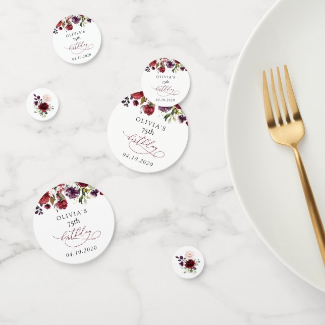 Confeti Burgundy Flowers, Pink Flowers, Boho, Birthday (Grupo)