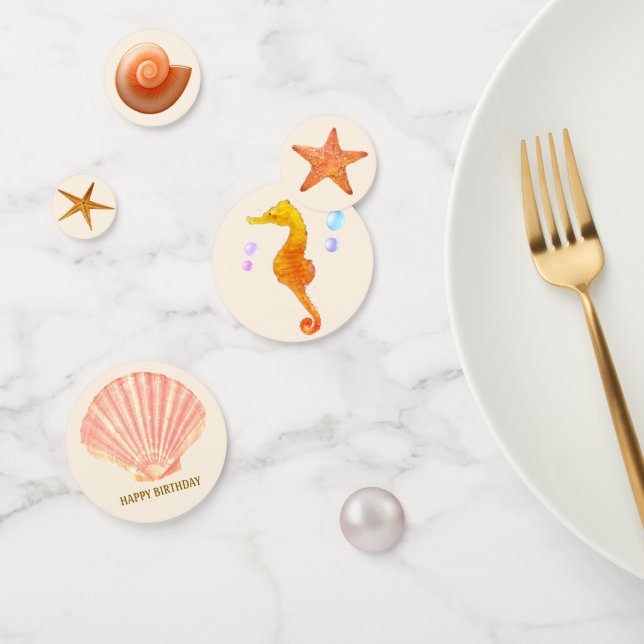 Confeti Caballos de mar, conchas, estrellas y perlas sobre (Grupo)