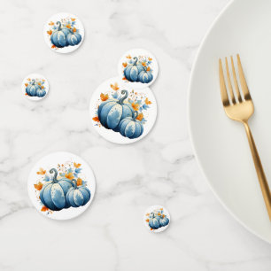 Confeti Calabazas azul acuarela y hojas otoñales
