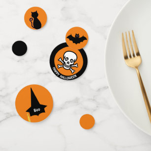 Confeti Calavera Feliz de Halloween, gato negro, sombrero