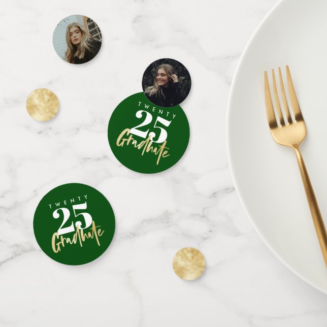 Confeti Caligrafía de oro moderna Foto Graduación verde (Grupo)