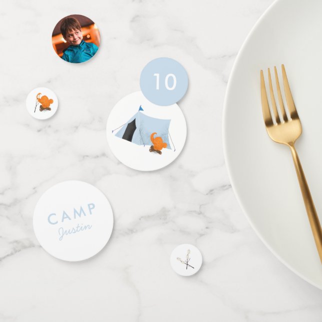 Confeti Camping Cumpleaños Party Blue Tent Photo (Grupo)