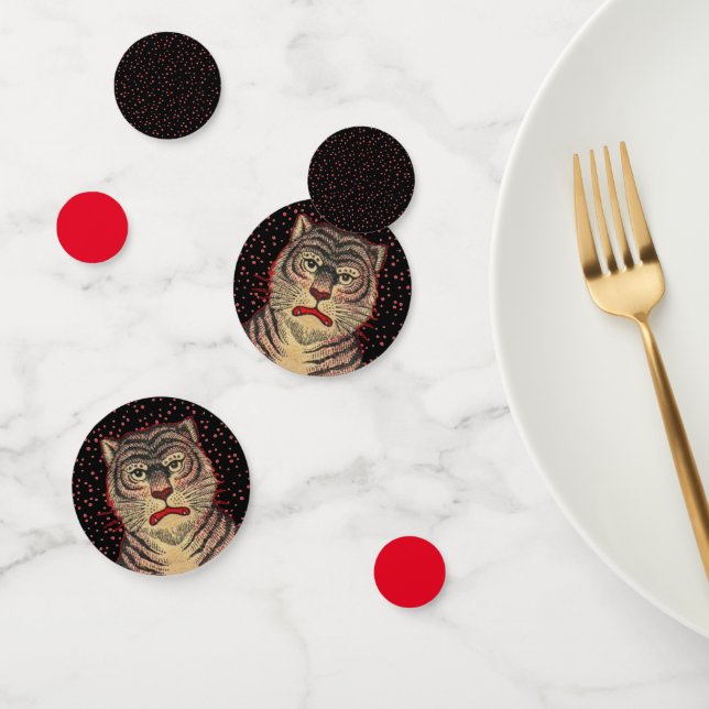 Confeti Cara del fuerte tigre asiático, el polka rojo, pun (Grupo)