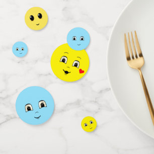 Confeti Caras Felices Modernas Lindas en Azul Claro y Amar