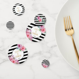 Confeti Celebración de Floral y Stripe Rosa