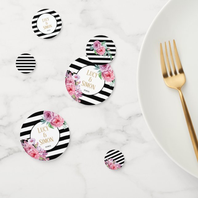 Confeti Celebración de Floral y Stripe Rosa (Grupo)