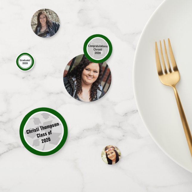 Confeti Celebración de graduación verde y blanca (Grupo)