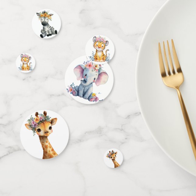 Confeti Chic Pink Floral Safari Animals Wild One Baby Girl (Grupo)