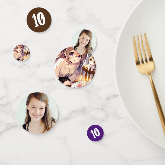 Confeti Chica de anime bonito con torta de gatito y cumple (Grupo)