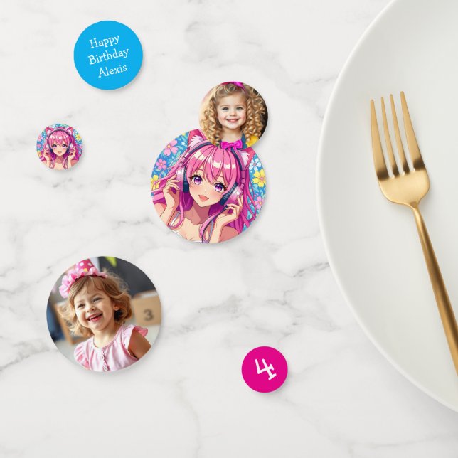 Confeti Chica de anime rosado con audífonos Cumpleaños (Grupo)