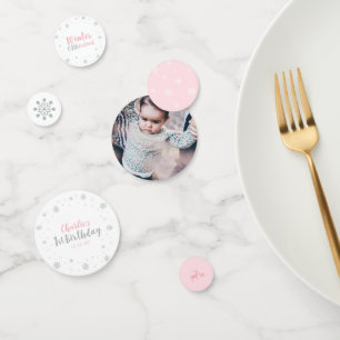 Confeti Chica de Silver & Pink Winter Wonderland cumpleaño