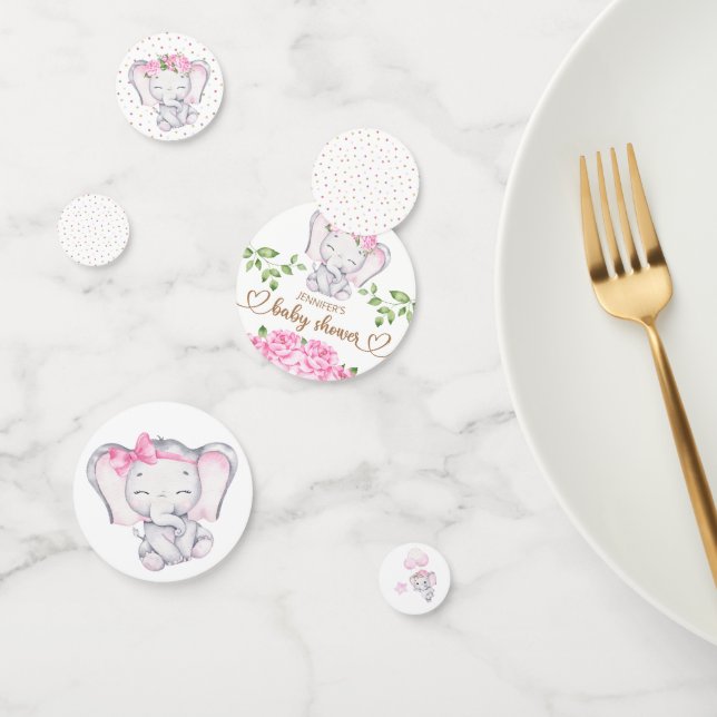 Confeti Chica Elephant and Flower Watercolor Baby Shower (Grupo)