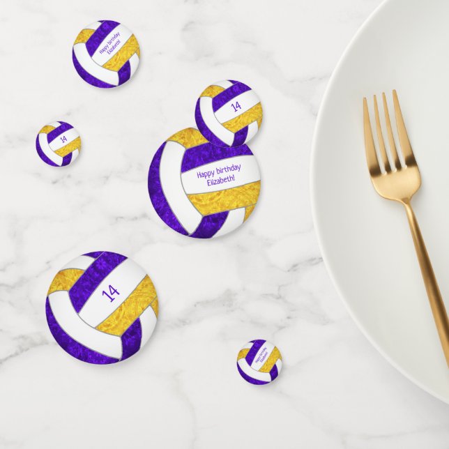 Confeti chicas de oro morado de voleibol de cumpleaños per (Grupo)