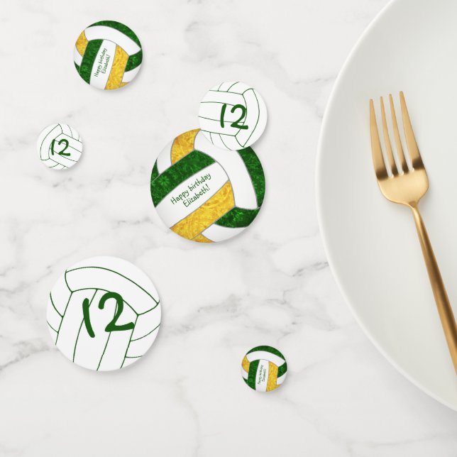 Confeti chicas de oro verde voleibol cumpleaños personaliz (Grupo)