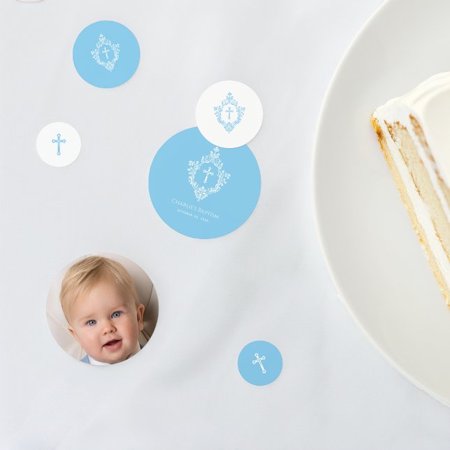 Confeti Christening Baby Blue Boy Photo and Crest Baptism (Subido por el creador)