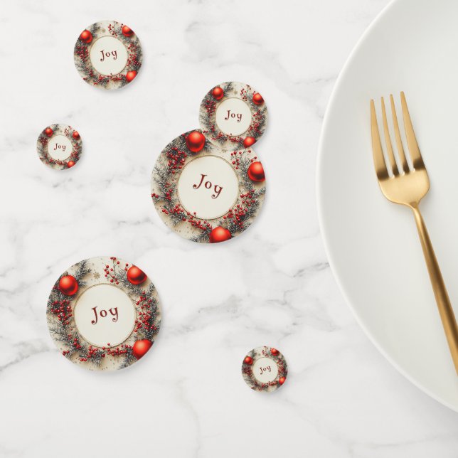 Confeti Christmas Red Ornaments Berries Snowflakes (Grupo)