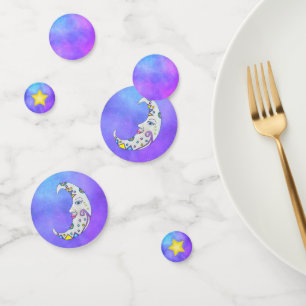Confeti Cielo celeste Fancy Crescent Moon Yellow Stars