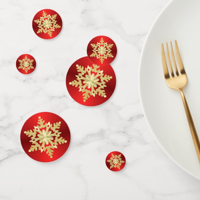 Confeti Copo de nieve de oro en rojo (Grupo)