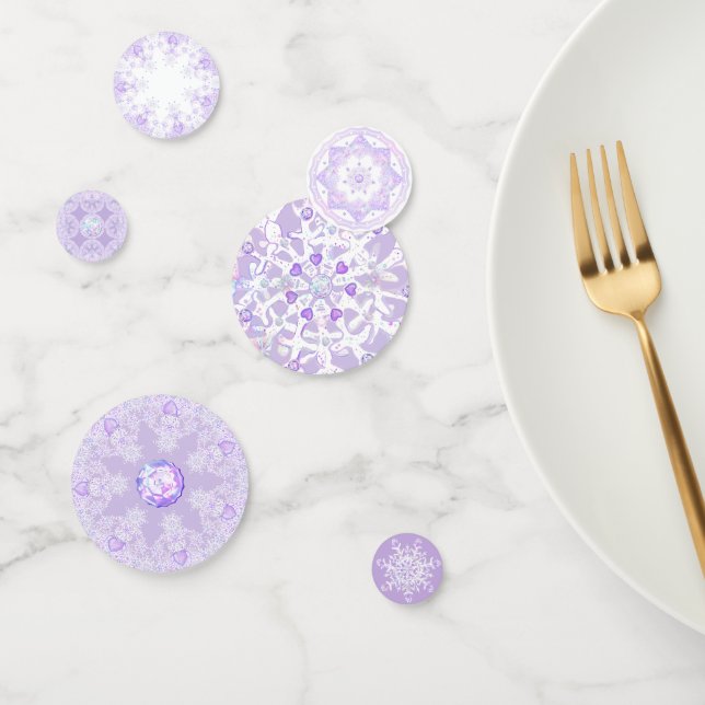 Confeti copo de nieve morado ligero y corazón brillante (Grupo)
