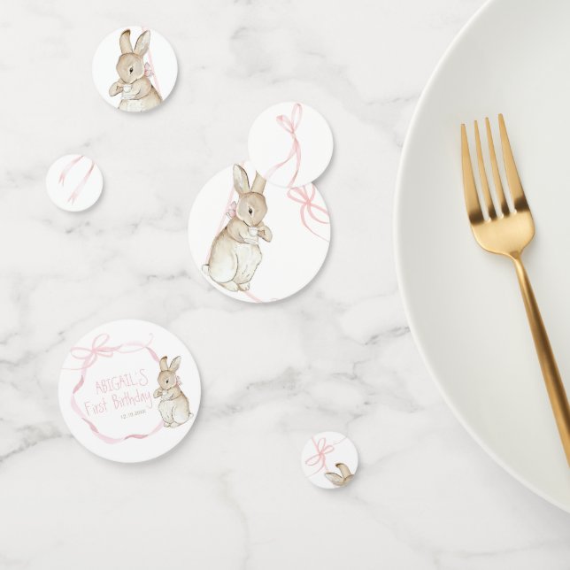 Confeti Coqueta rosa Bow Peter el Conejo 1er cumpleaños (Grupo)