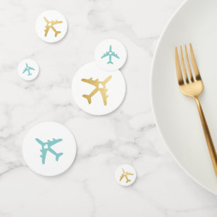 Confeti Corazón de Avión Dorado Tema de Viajes de Aventura