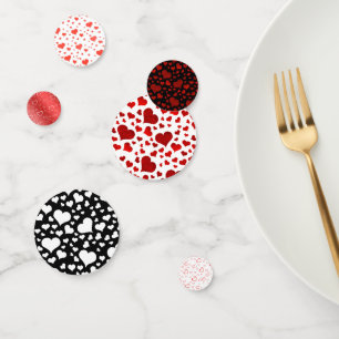 Confeti Corazones de Amor Clásicos Rojos, Negros y Blancos