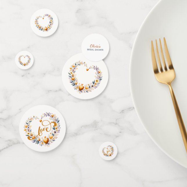 Confeti Corazones florales dorados ducha de novia (Grupo)