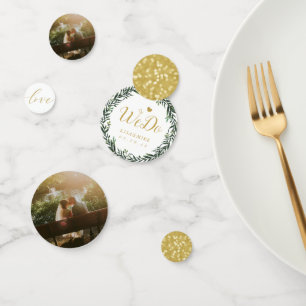 Confeti Corona Botánica Personalizada Mesa de Boda Dorada