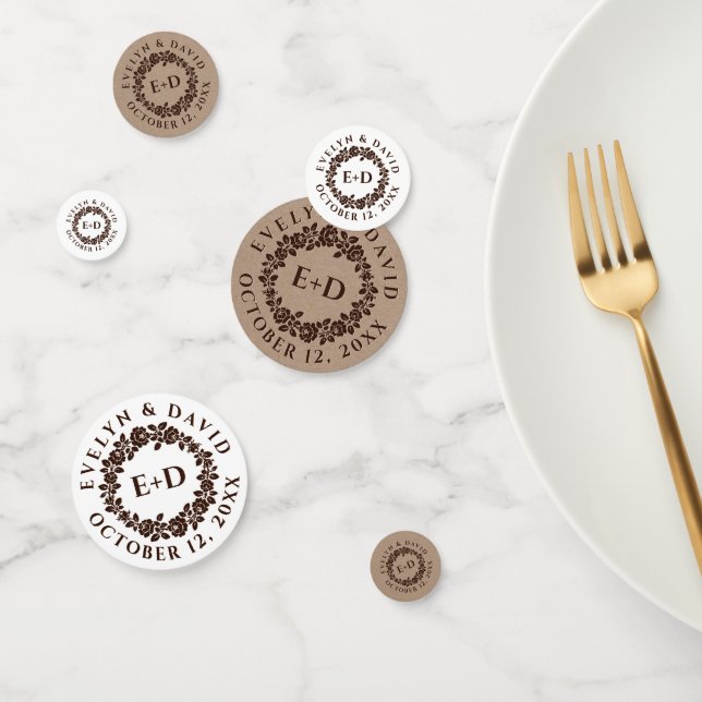 Confeti corona de rosa Grabado en relieve sobre boda rústi (Grupo)